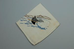 Image of Embroidered handkerchief with figure hunting seal
